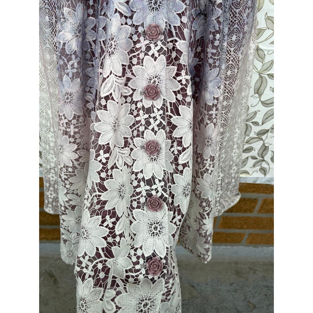 Byron Lars Beauty Mark Ombre Floral Lace Reversible Dress Rose Buttons Mauve 8 - Picture 10 of 12